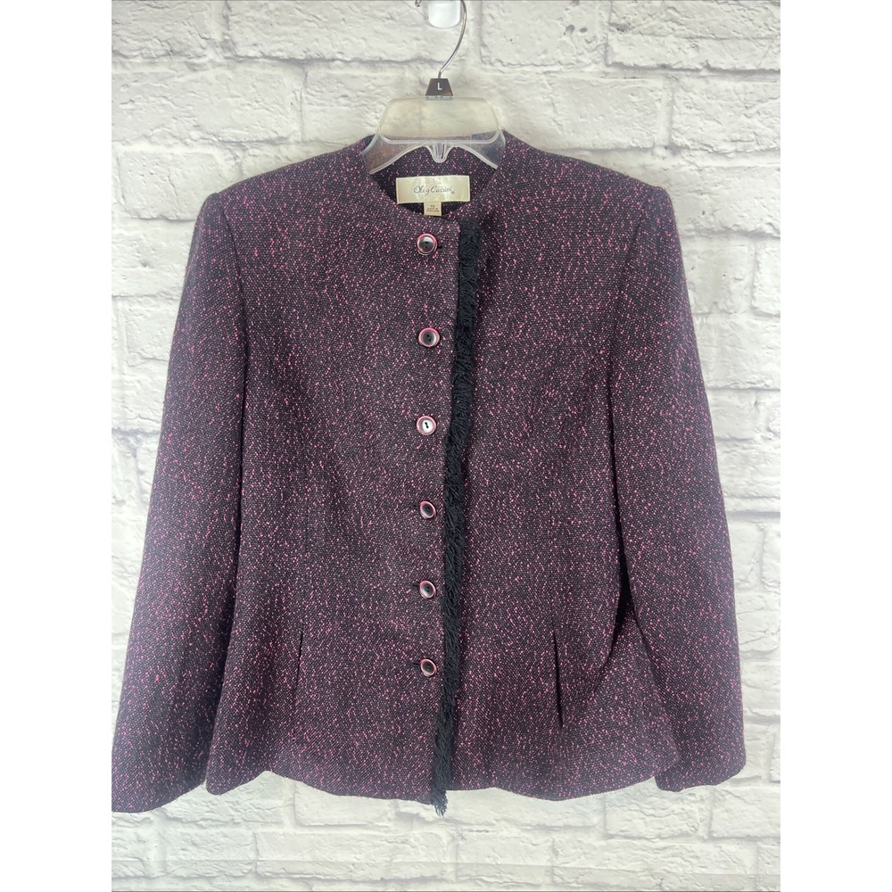 Oleg Cassini VTG Women's Old Money Tweed Fringe Lined Blazer Jacket Size 10